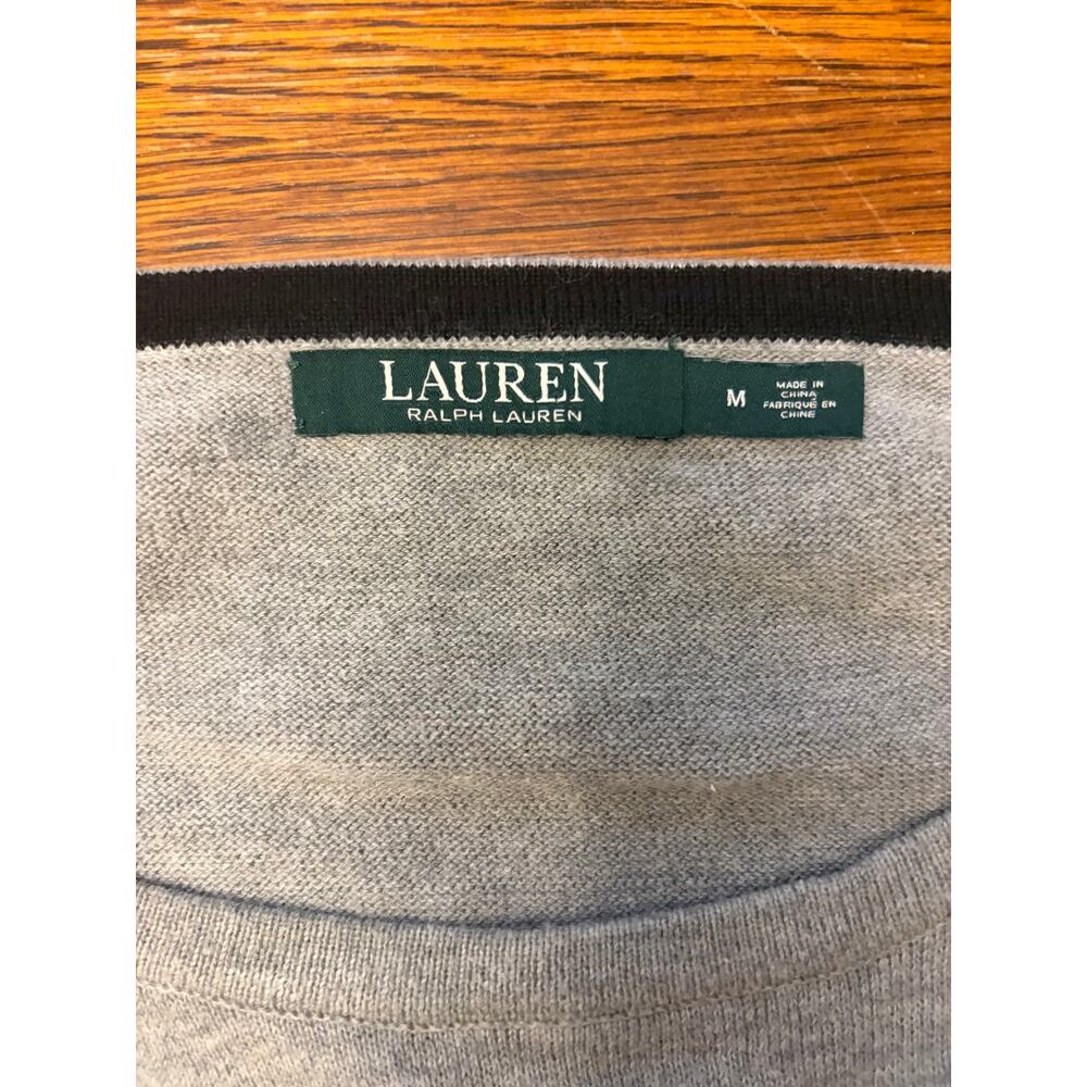 LAUREN Ralph Lauren Gray Open Knit Sleeve Long Sleeve Pullover Blouse Sweater M - Picture 6 of 8